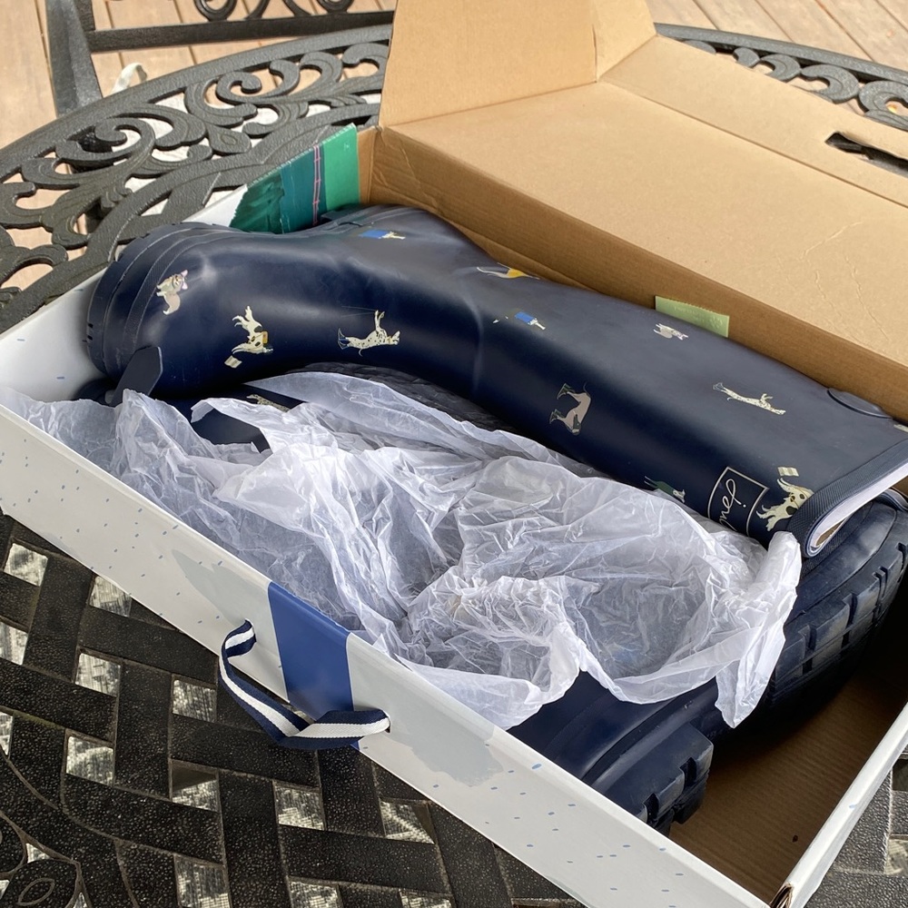 Joules Welly Navy Dog Print Rain Boots Size 11 - Picture 7 of 8